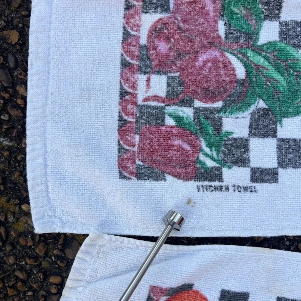 Vintage Vegetables Checkerboard Retro‎ Kitchen Dish Towel Set of 3